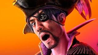 Goro Majima as a pirate with a tricorn hat and his customary eyepatch in Like A Dragon: Pirate Yakuza In Hawaii