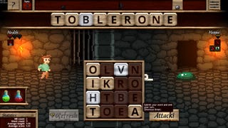 Attacking a slime by spelling Toblerone in Sternly Worded Adventures.