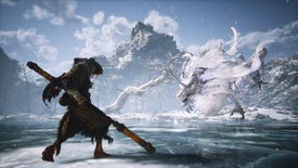 The Destined One faces off against the white dragon Kang-Jin Loong on a frozen lake arena in Chapter 3 of Black Myth: Wukong.