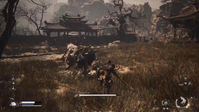 The player in Black Myth: Wukong fights against the Earth Wolf boss in Chapter 2.