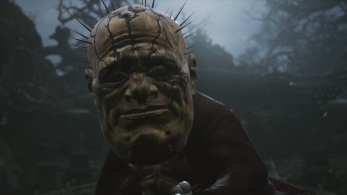 A close-up of the giant face of Elder Jinchi, a secret boss in Black Myth: Wukong.