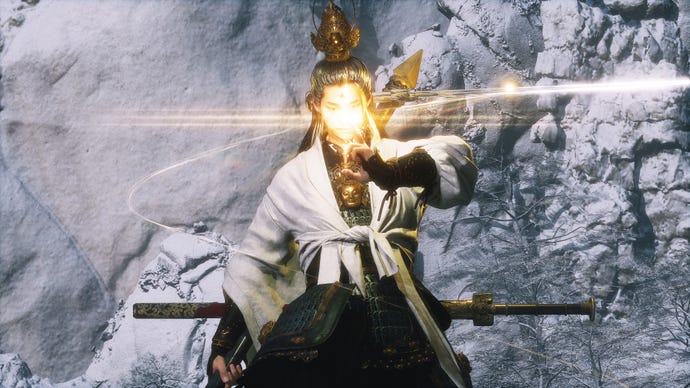 A screenshot of Erlang, The Sacred Divinity, a boss in Chapter 6 of Black Myth: Wukong.