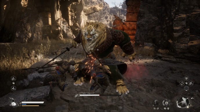 The player in Black Myth: Wukong fights against the Tiger Vanguard boss in Chapter 2.