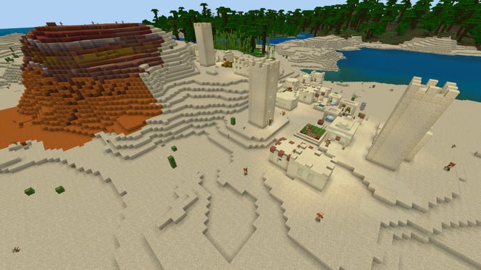 Screenshot of the 'Desert Comrades' Minecraft Seed showing a sprawling desert tundra.