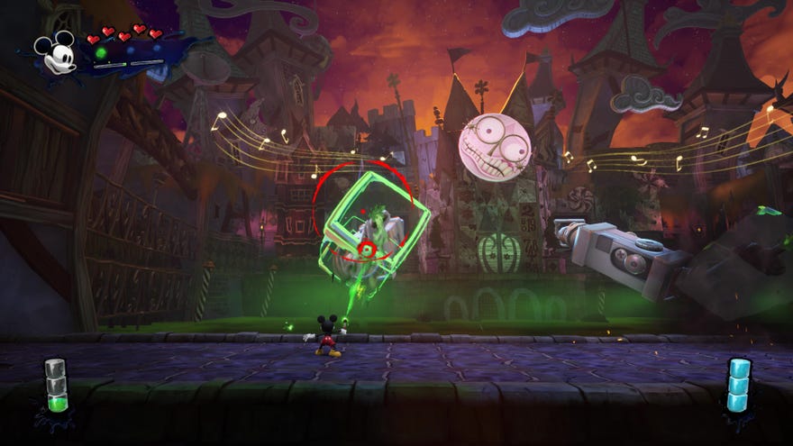 Fighting a Clockwork monster in Disney Epic Mickey: Rebrushed.