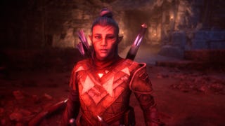 A character stares into the lens in Dragon Age: The Veilguard's photo mode.