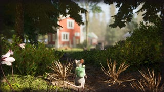 A small mouse with a frog backpack approaches a house in Hela.