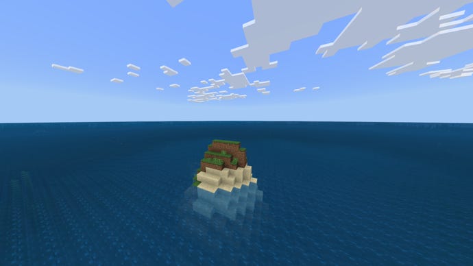 Screenshot of the Lonely Island Minecraft Seed depicting a small island.