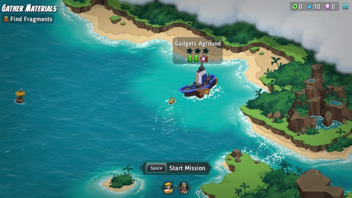 The player guides a submarine through tropical waters to a new mission outpost.