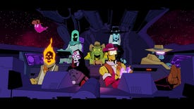 The gang of outlaws in Wild Bastards are gathered on the bridge of their spaceship.